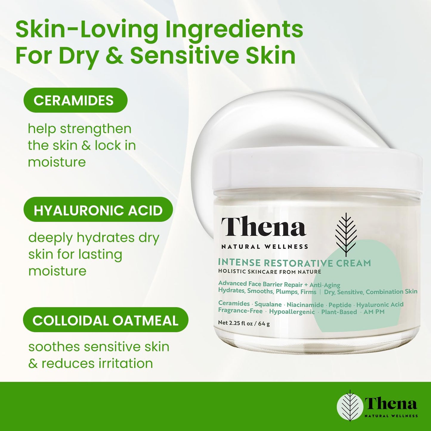 Organic Skin Barrier Face Cream for Dry Sensitive Skin with Ceramides, Niacinamide, Hyaluronic Acid, Squalane & Anti-Aging Peptides, Daily Facial Moisturizer, Clinically Tested Dermatologist Approved